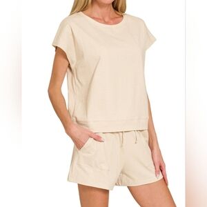 #97153 🛑S,M,L Fabulous Premium Cotton Top & Shorts 2pc Loungewear Or Travel Set
